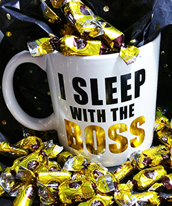 U Sleep With The Boss Gift Mug with Gourmet Candy